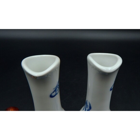 Royal Worcester Rhapsody Oil Vinegar Cruet Set Stoppers 7 In England White Blue - Picture 8 of 8